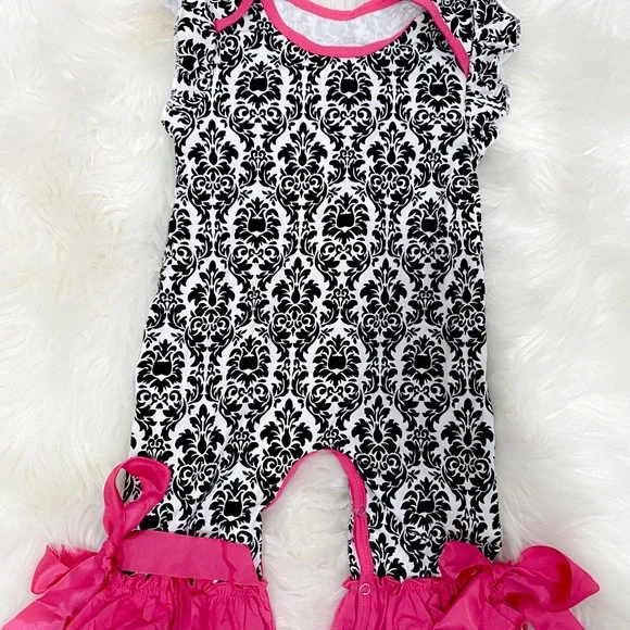Southern Demask Ruffle Romper with Ribbon Accents - Picture 5 of 5